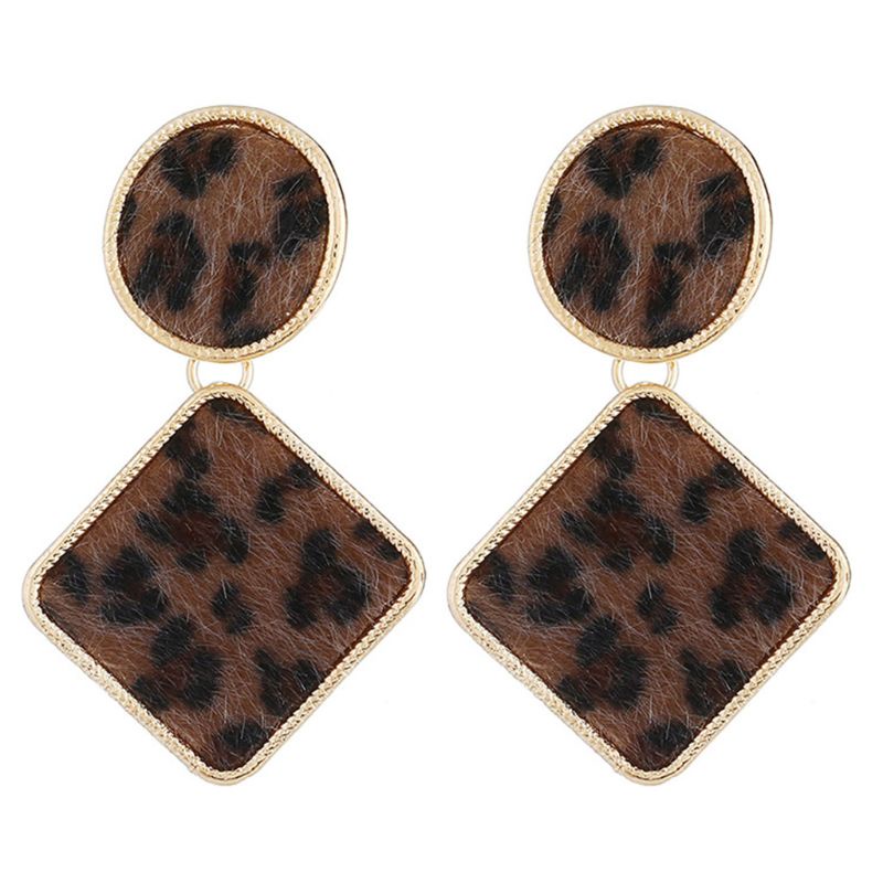 Siy 1 Pasang Anting Tusuk Gantung Wanita Bahan Alloy Desain Geometri Print Leopard Gaya Vintage / Minimalis