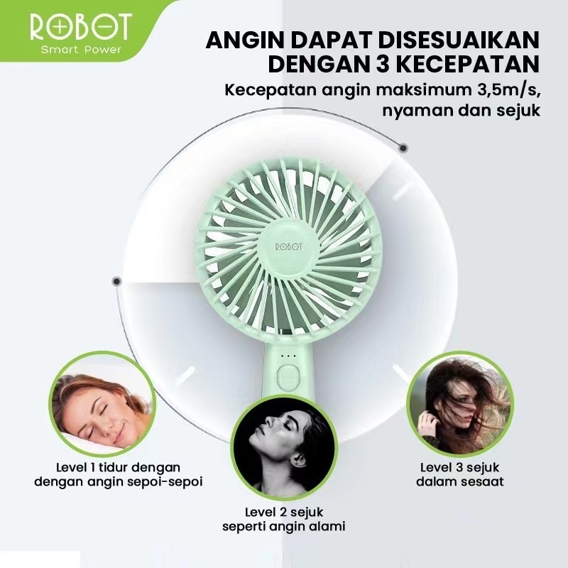 ROBOT RT-BFS1 USB Mini Fan Portable Kipas Angin Genggam 2000mAh 3 Speed - Garansi Resmi 1 Tahun