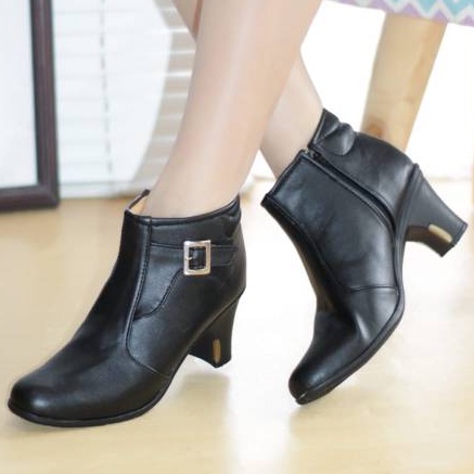 Sepatu wanita fashion Boots wanita PSA 02 Sepatu Boots Martin Wanita Model Mid Heels penutup siper