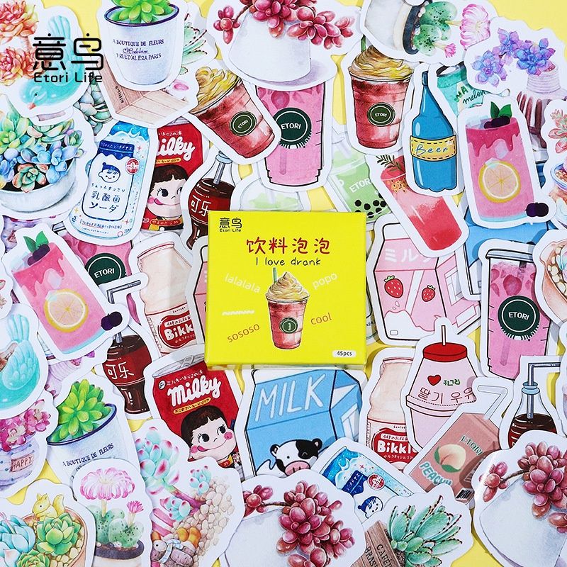 

BAYAHXX 45 lembar/kotak Minuman Set Stiker Dekoratif Harian