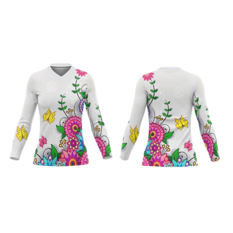 Jersey Gowes Pola Cewek Wanita Custom Modis Lengan Panjang Tanpa RiB Di Lengan Kerah V Neck