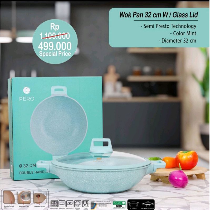 PERO WOK PAN 32CM WITH GLASS LID