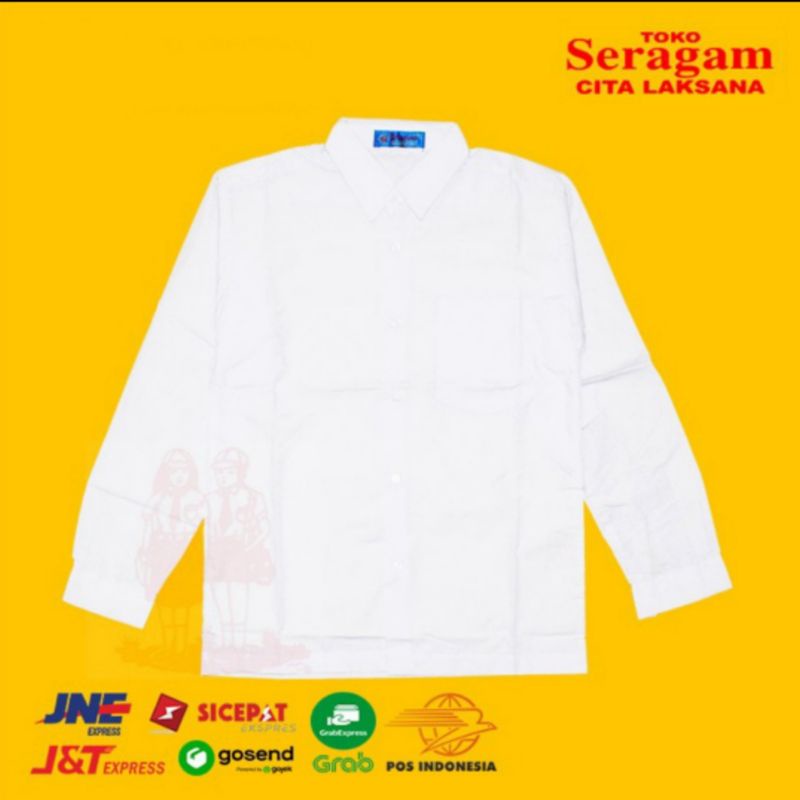 Seragam Sekolah Baju Atasan Putih Tangan / Lengan Panjang Tanpa Logo / Bet