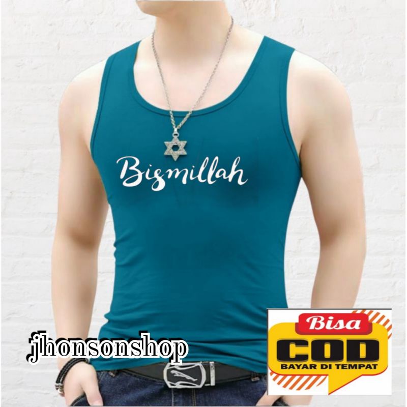 kaos singlet logo { bismillah }distro t-shirt Catton.buat pria bahan tebal &amp; murah