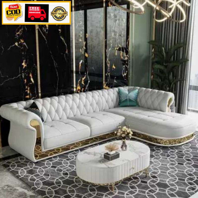 Sofa Chesterfield Sofa Letter L Mewah Sofa Tamu King Sofa Putih Elegant