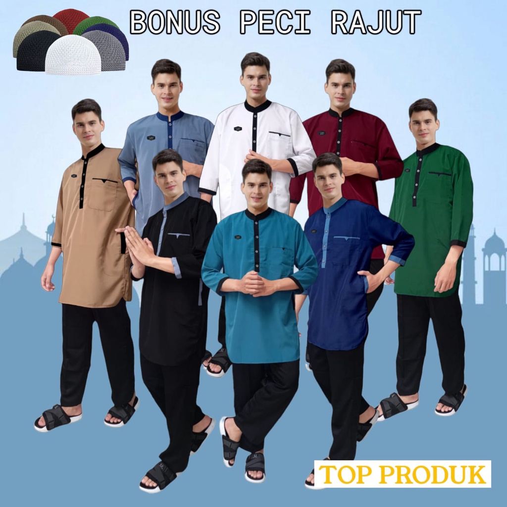 Baju koko pria original lengan 3/4 terlaris/AL-BUCHORI/koko kurta pakistan terlaris/kemko terbaru