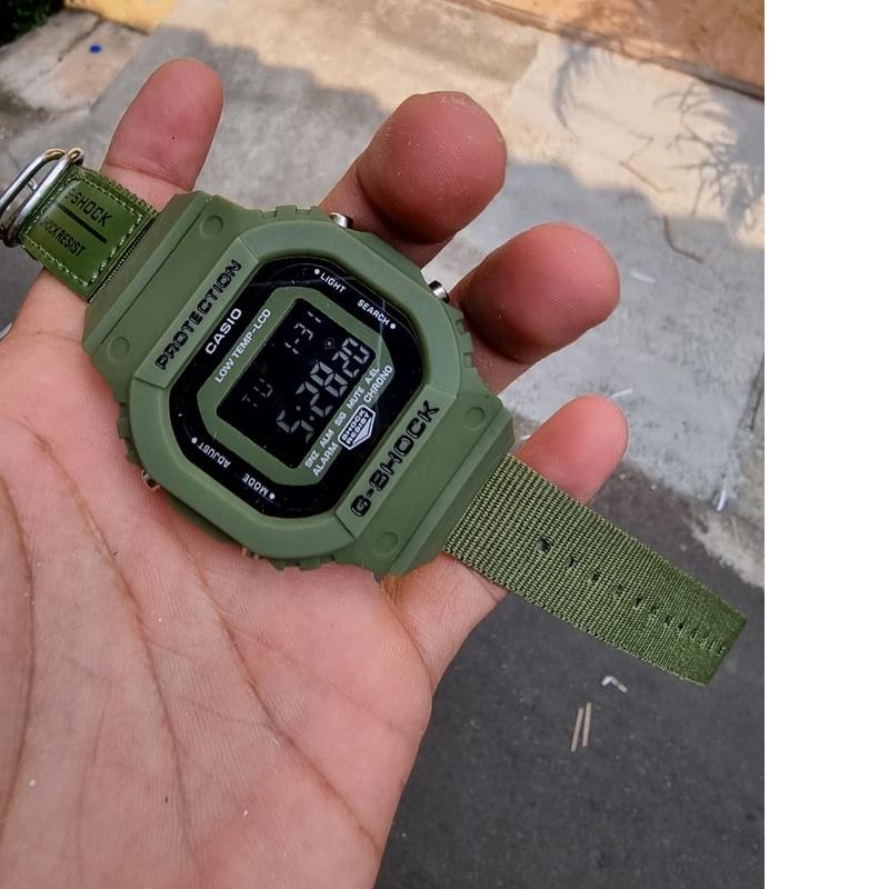 special ramadhan new series      jam tangan pria gshock casio dw 5600 bbn tali kanvas  lr24 