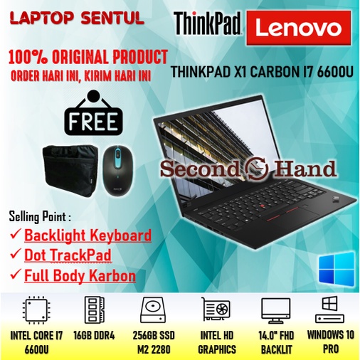 laptop murah ultrabook lenovo thinkpad x1 carbon intel core i7 6600u ram 16gb ssd 512gb 14 0  fhd wi