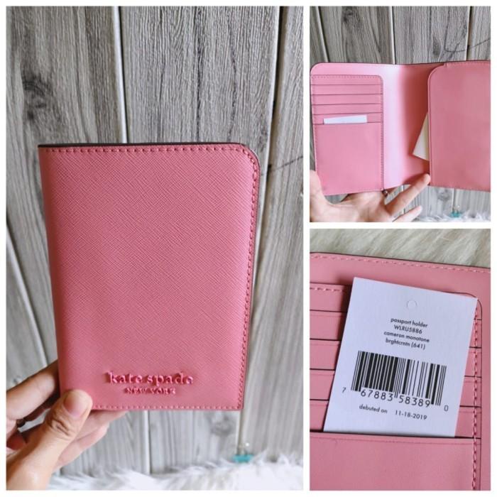 Cover Dompet Kartu Kate Spade Original Cameron Monotone Passport Holder Pink
