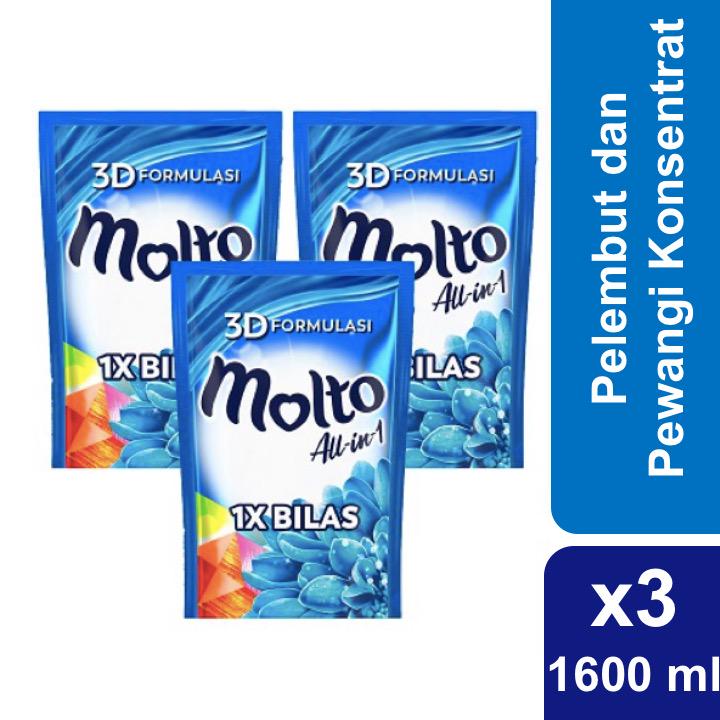 Molto Pelembut Dan Pewangi Pakaian All In 1 Blue 1600 ml - Multi Pack