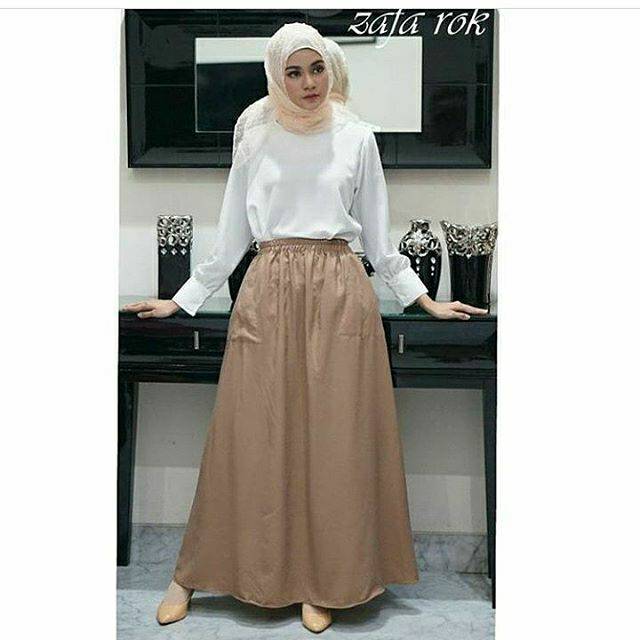 Rok panjang wollycrep warna mocca wanita muslimah syar'i