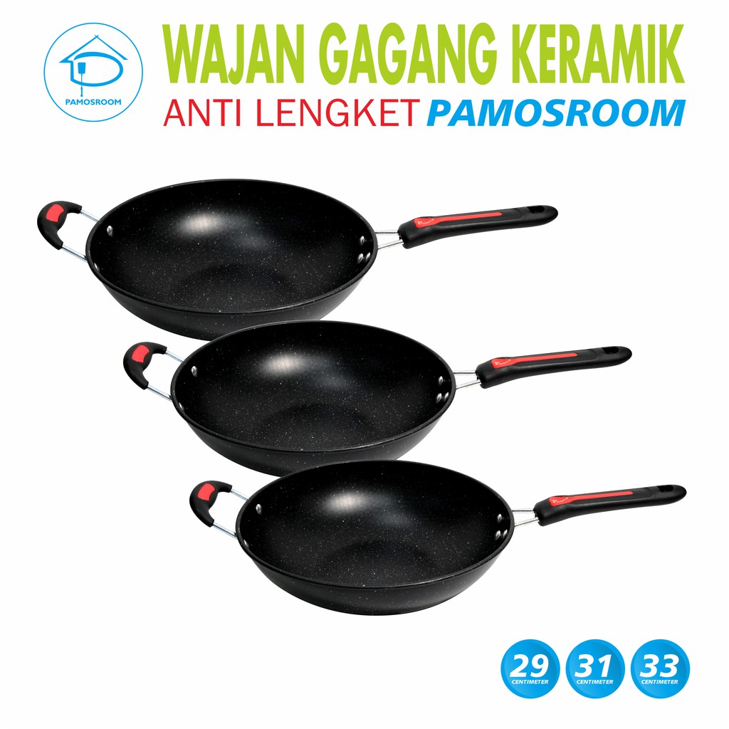 Pamosroom Kuali Wajan Penggorengan Gagang Keramik 1 Set 3 Pcs  Bisa Induksi