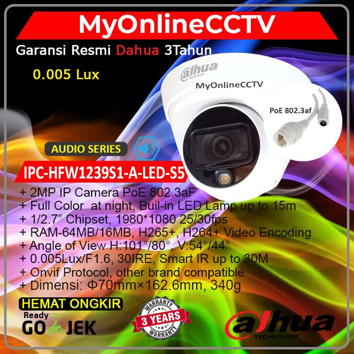 IPC-HDW1239T1-A-LED Dahua IP Camera Audio CCTV Indoor 2MP Full Color