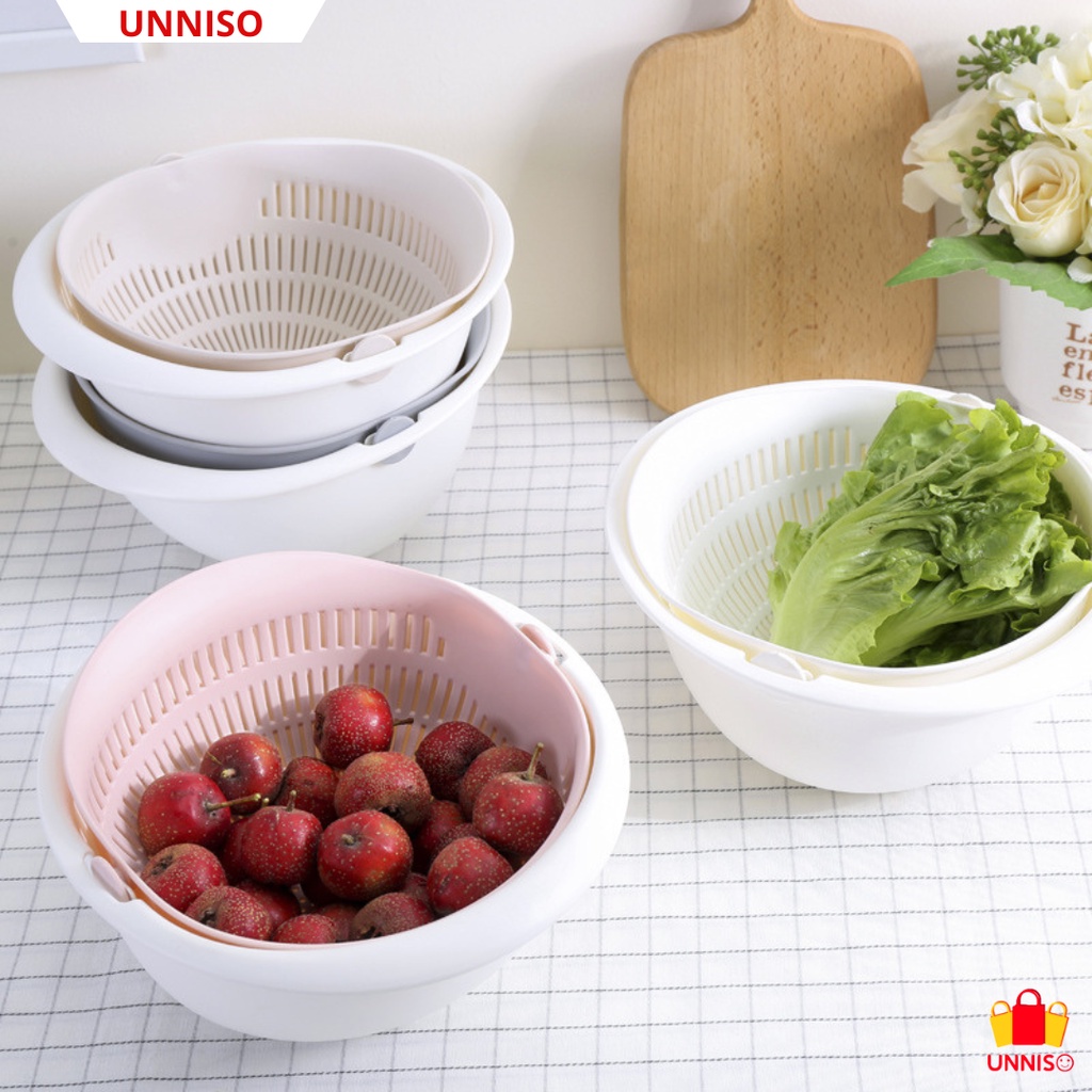 UNNISO - Baskom Wadah Saringan Pencuci Buah Sayuran BSB1