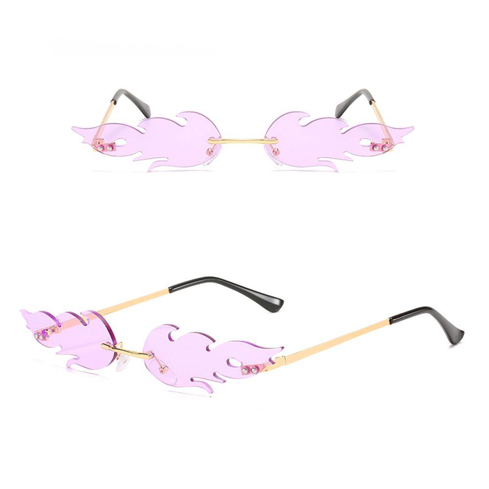 Lily Fashion Flame Sunglasses Trendy Cosplay Tanpa Bingkai Kacamata Logam Berbentuk Api