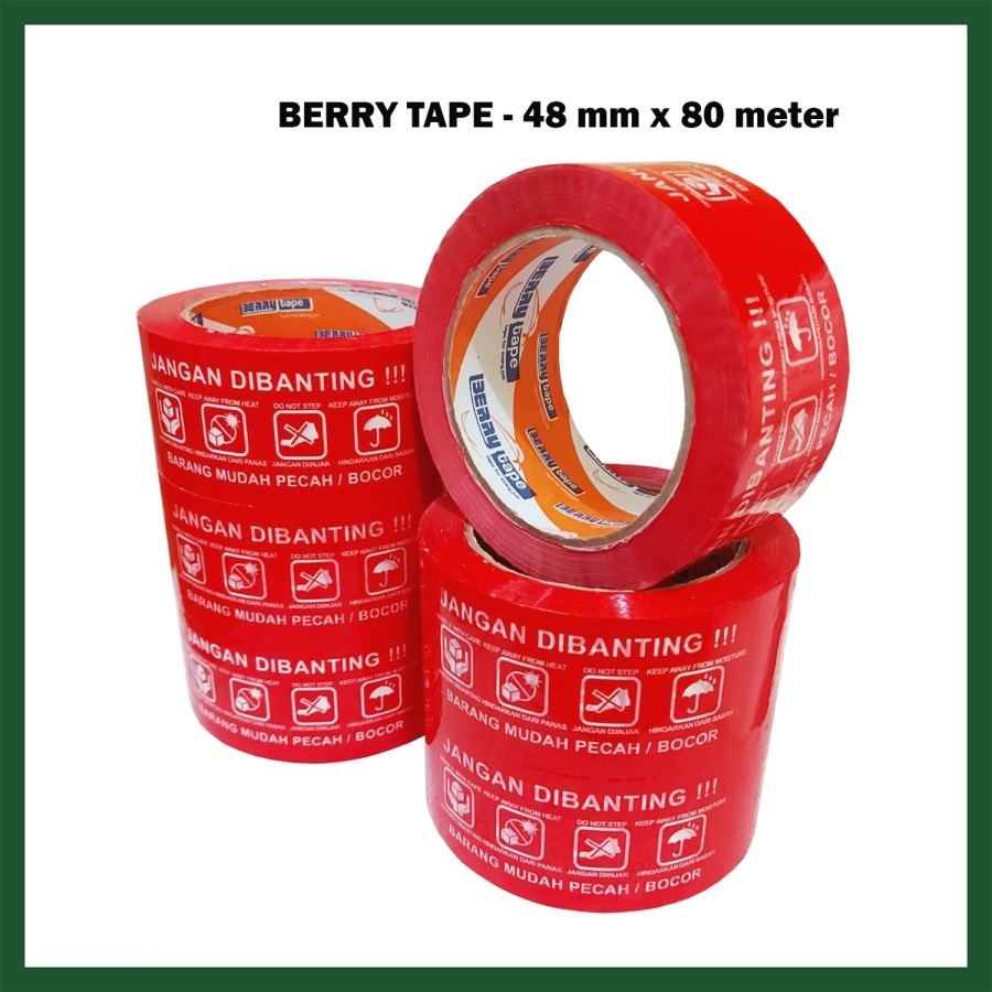 Lakban / Plakban Berry JANGAN DIBANTING 48 mm x 90 yard 2 inch 50 micron Merah