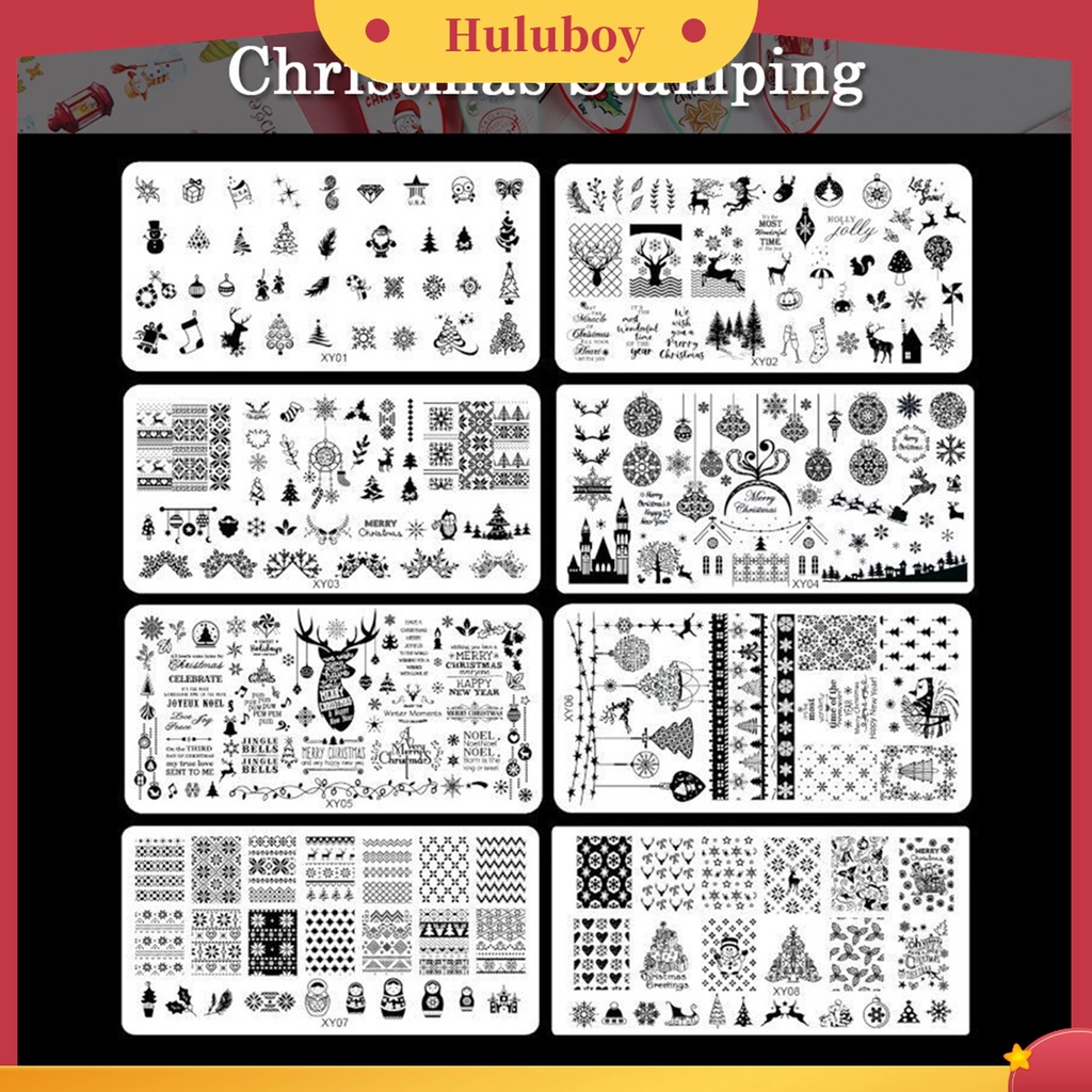 Huluboy Huluboy♡ Plat Stempel Kuku Bahan Stainless Steel Tema Natal Untuk Manicure