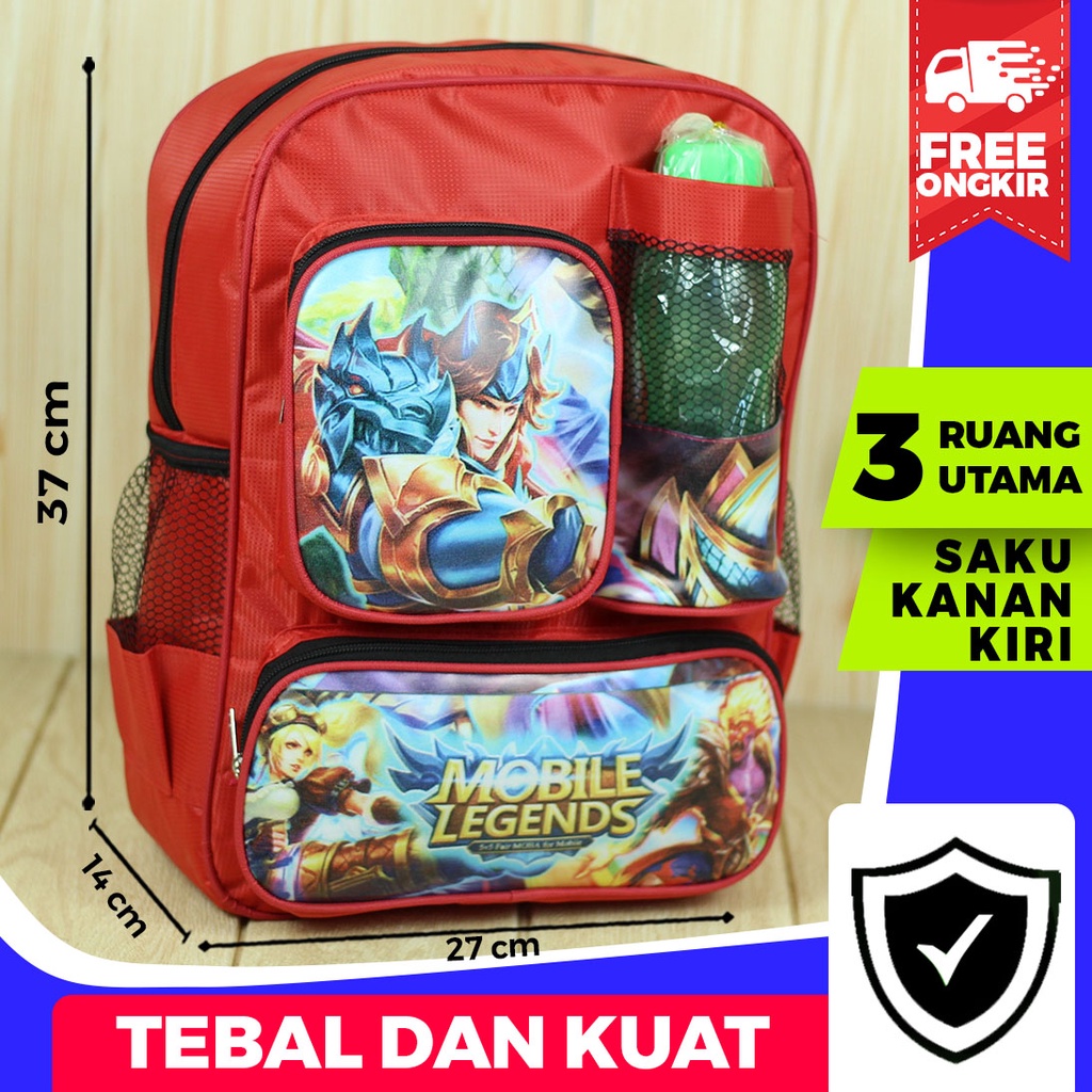 BONUS BOTOL MINUM Tas Ransel Anak Laki Laki Back Pack Sekolah Motif Mobile Legend Merah Keren Awet