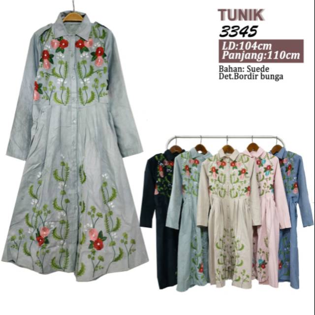 Long tunik suede mix bordir ld 104 pb 125 BISA COD / BAYAR DI TEMPAT