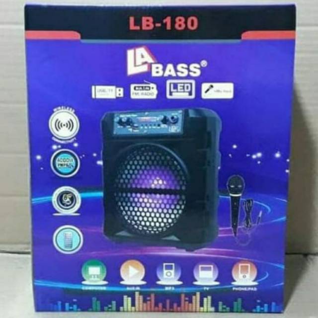 Speaker Portable 8 inch Bluetooth LABASS LB-180, Bonus Mic