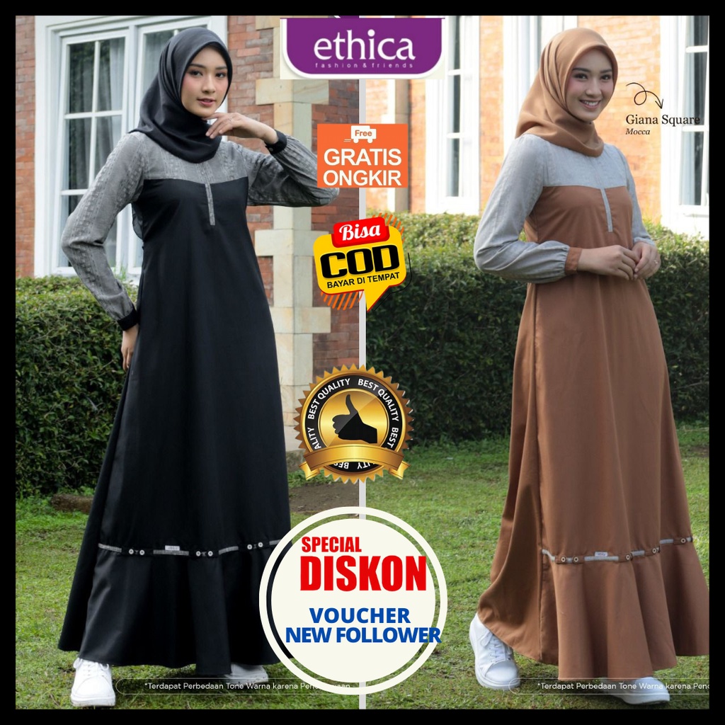 Baju Dress Gamis Kodok Wanita Rok ETHICA Ayumi 323 Warna Black Hitam Coklat Mocca Dewasa Jumbo dan R