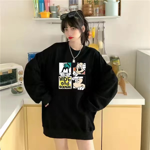 Sweater Oversize Anime Hitam Couple Korean Style Kaos Print