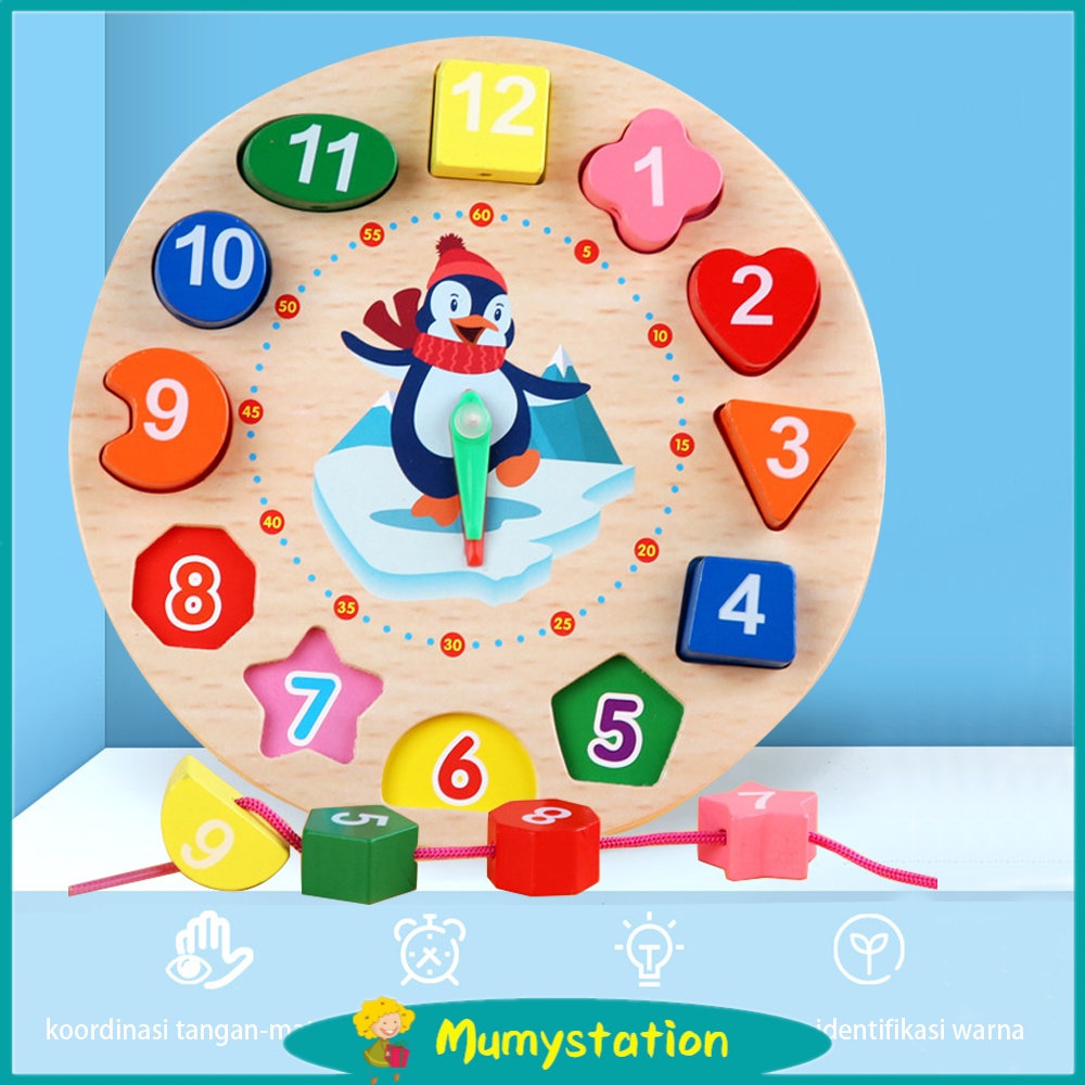 Mumystation beeded wooden clock Mainan Edukasi Jam Kayu mainan kayu montessori