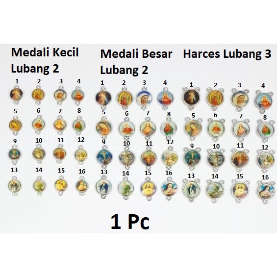 Medali Rosario Kecil Lubang 2 , Medali Besar Lubang 2, Harces Lubang 3 Harga /Pcs