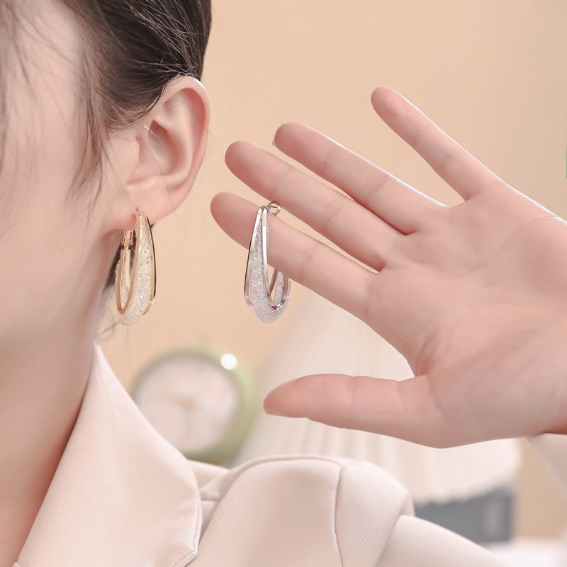 Anting 925 Silver Gold 14K Model Hollow Aksen Berlian Gaya Perancis Untuk Wanita