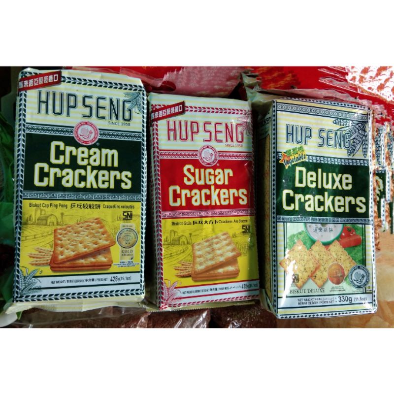 

HUP SENG Cream Crackers / Sugar Crackers / Hup Seng Vegetable Deluxe Crackers / Biscuit Malaysia / HUPSENG Biscuits / Biskuit Asin / Biscuit Manis