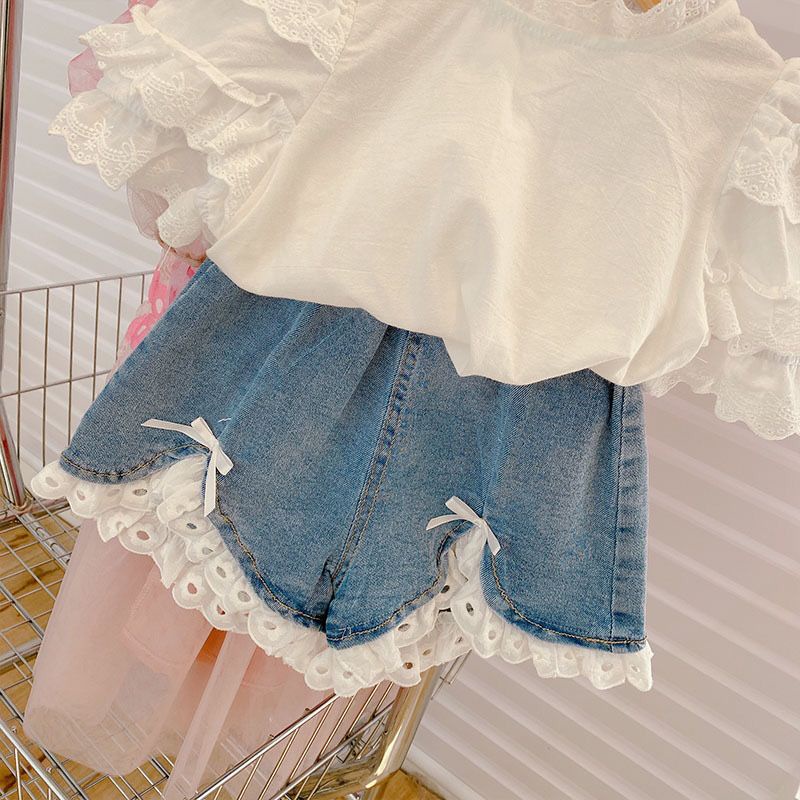 (LOLI-JKT) BS-271 SET ANAK CEWEK PATCHWORK RENDA + CELANA DENIM SIZE 100-140