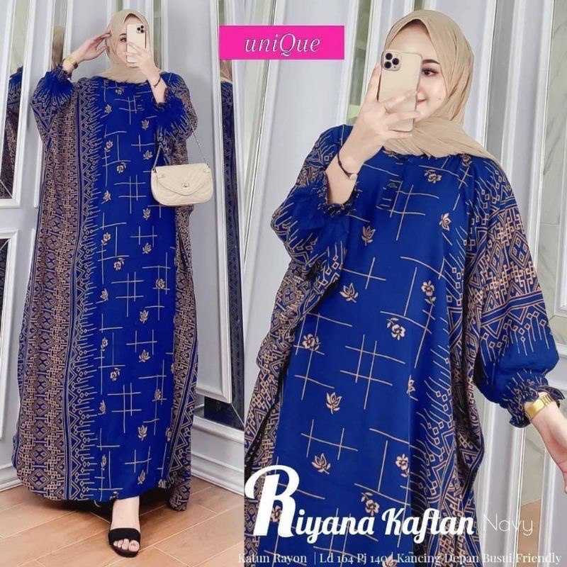 COD - Asmiranda Maxy Gamis Muslim Aurora Dress Shakila Aksen Renda Brukat Import Ld  110 Fit S - XL ( Free Bros ) Fashion Maxi Wanita Pesta Kondangan Modern Termurah Terlaris-KAFTAN RIYANA NAVY
