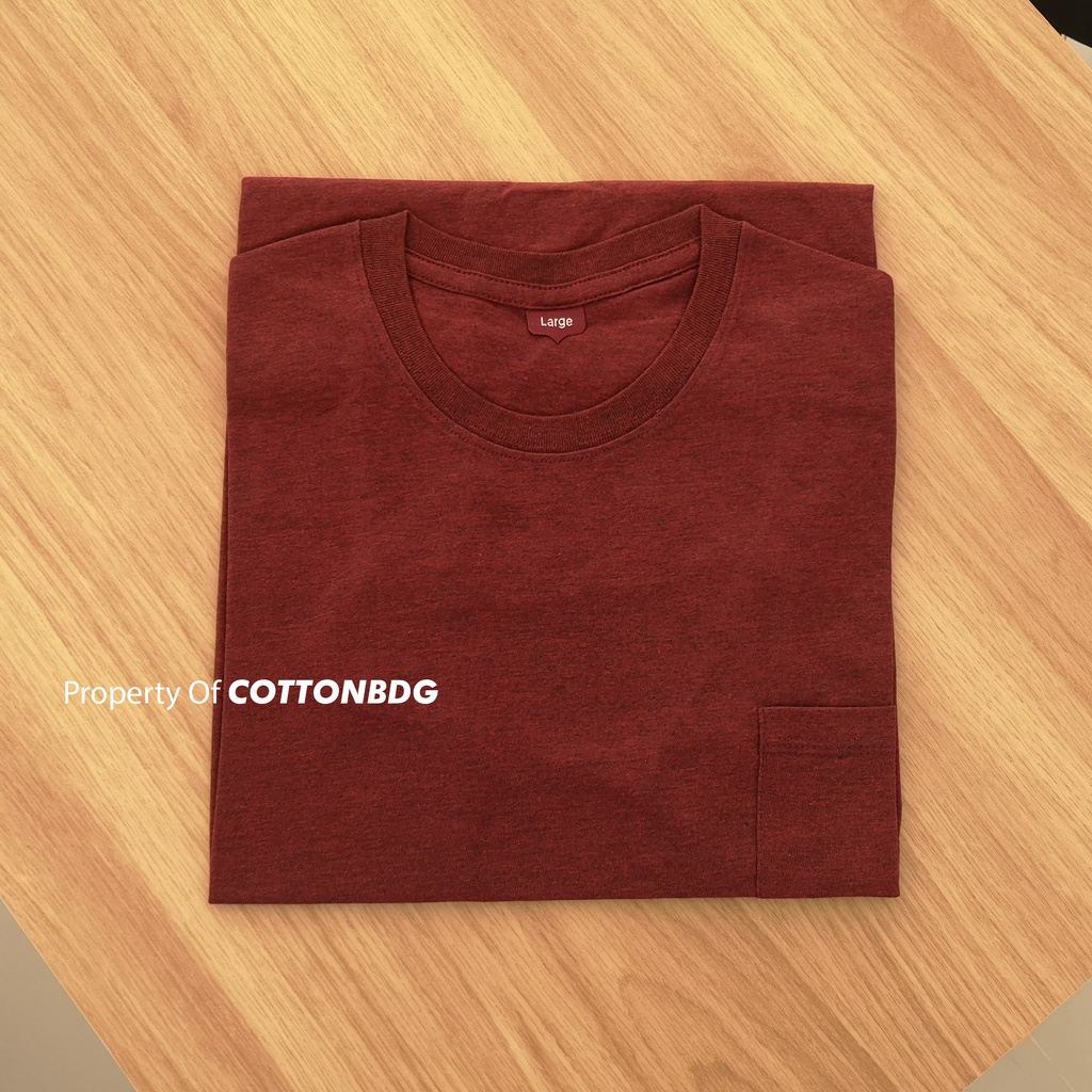 KAOS POLOS SAKU PRIA POCKET TANGAN PENDEK WARNA MAROON TRITONE UKURAN S-XL BAHAN THREETONE 30S ORGINAL