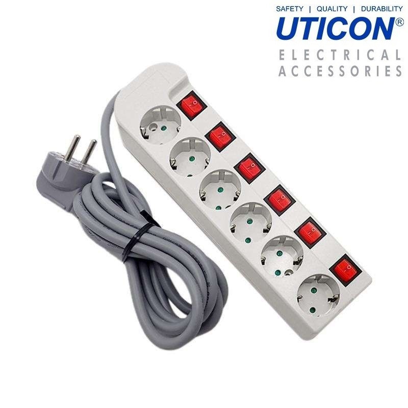 Stop Kontak 5 Lubang Saklar Tersendiri + Kabel 1.5M UTICON ST-1682 SW