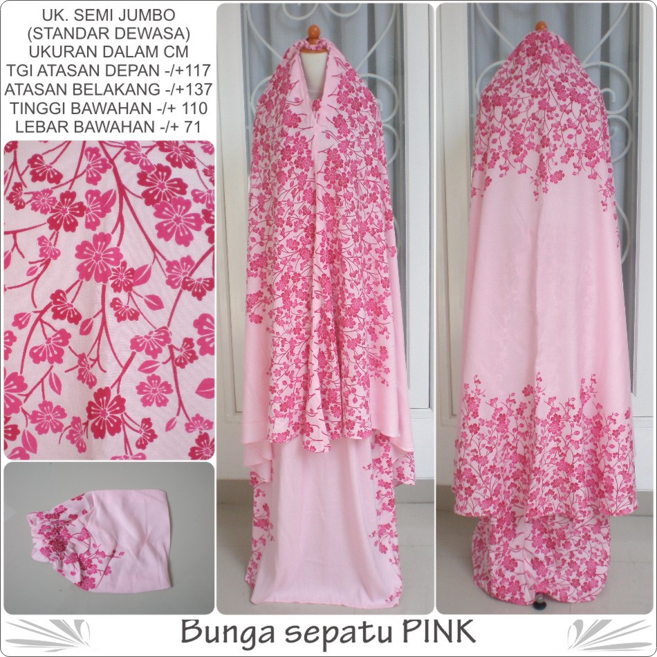 mukena dewasa bali motif bunga sepatu bahan rayon warna pink semi jumbo