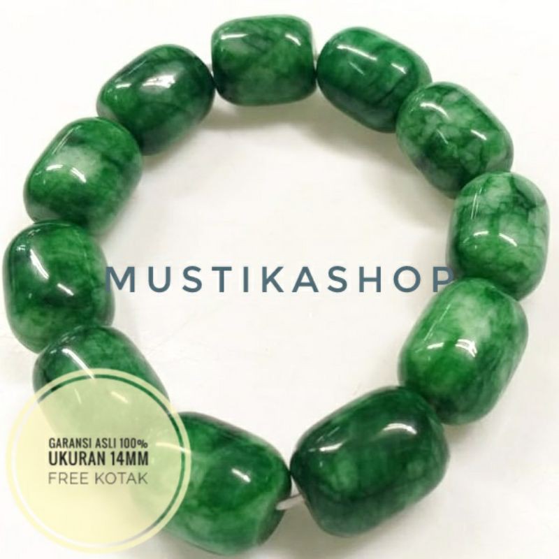 TEMBUS SINAR Gelang Kesehatan Jade Giok Burma Type A Hijau Tua Asli Natural