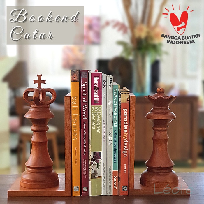 Leolle Penyekat buku | Bookend Catur Natural Brown Dekorasi Meja Kerja Ruangan Kerja