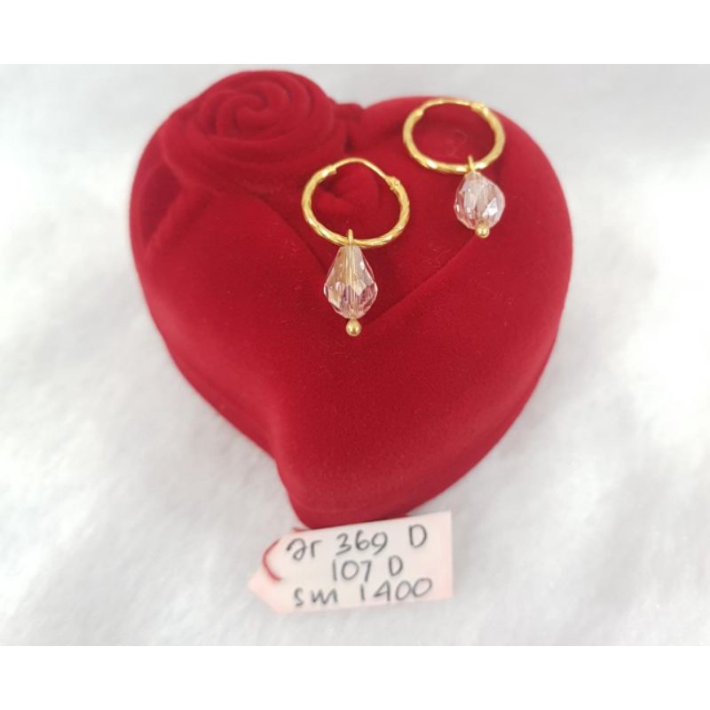 Jr369D107D anting gold jersey tetes air permata kristal pink merah muda perhiasan emas kuning asli b
