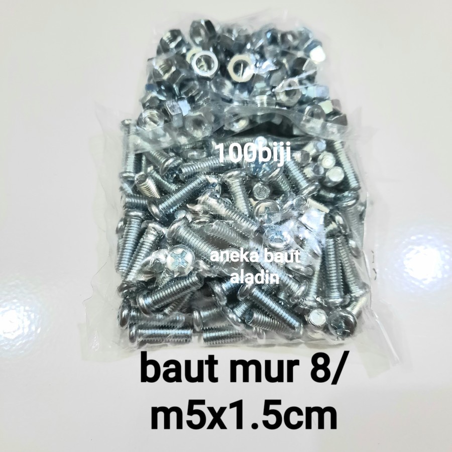 baut dan mur 8 obeng panjang 1.5cm per 100biji