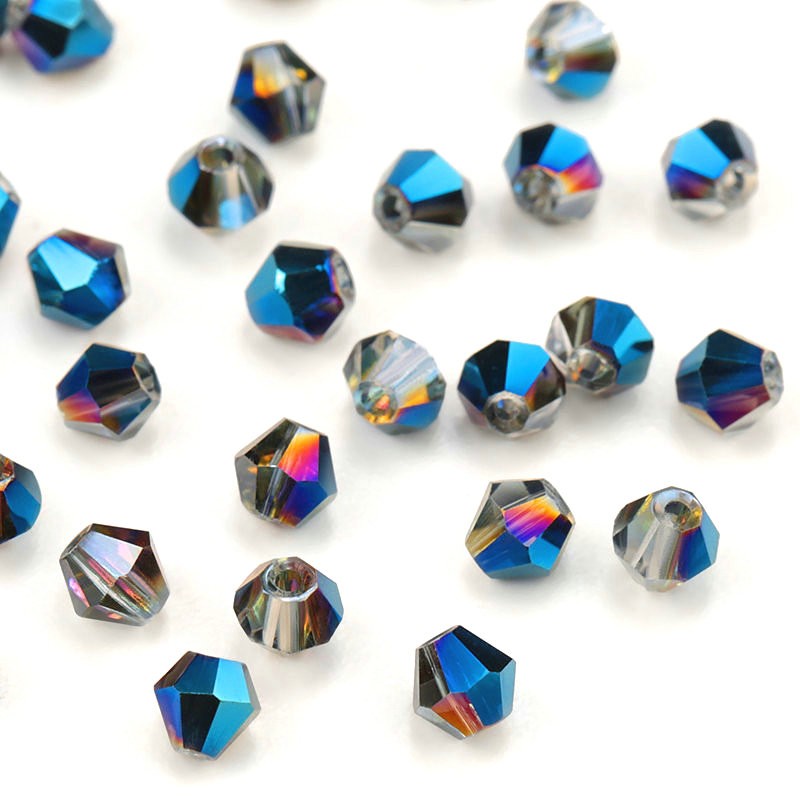 120 pcs Shiny AB warna 4mm Kristal Bicone Beads Glass Beads Longgar Spacer Beads