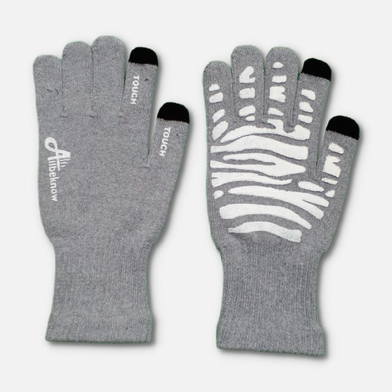 SARUNG TANGAN MOTOR TOUCH SCREEN HP / KARET ANTI SLIP / LIGHT GREY/ GLOVE  RAJUT Allbeknow