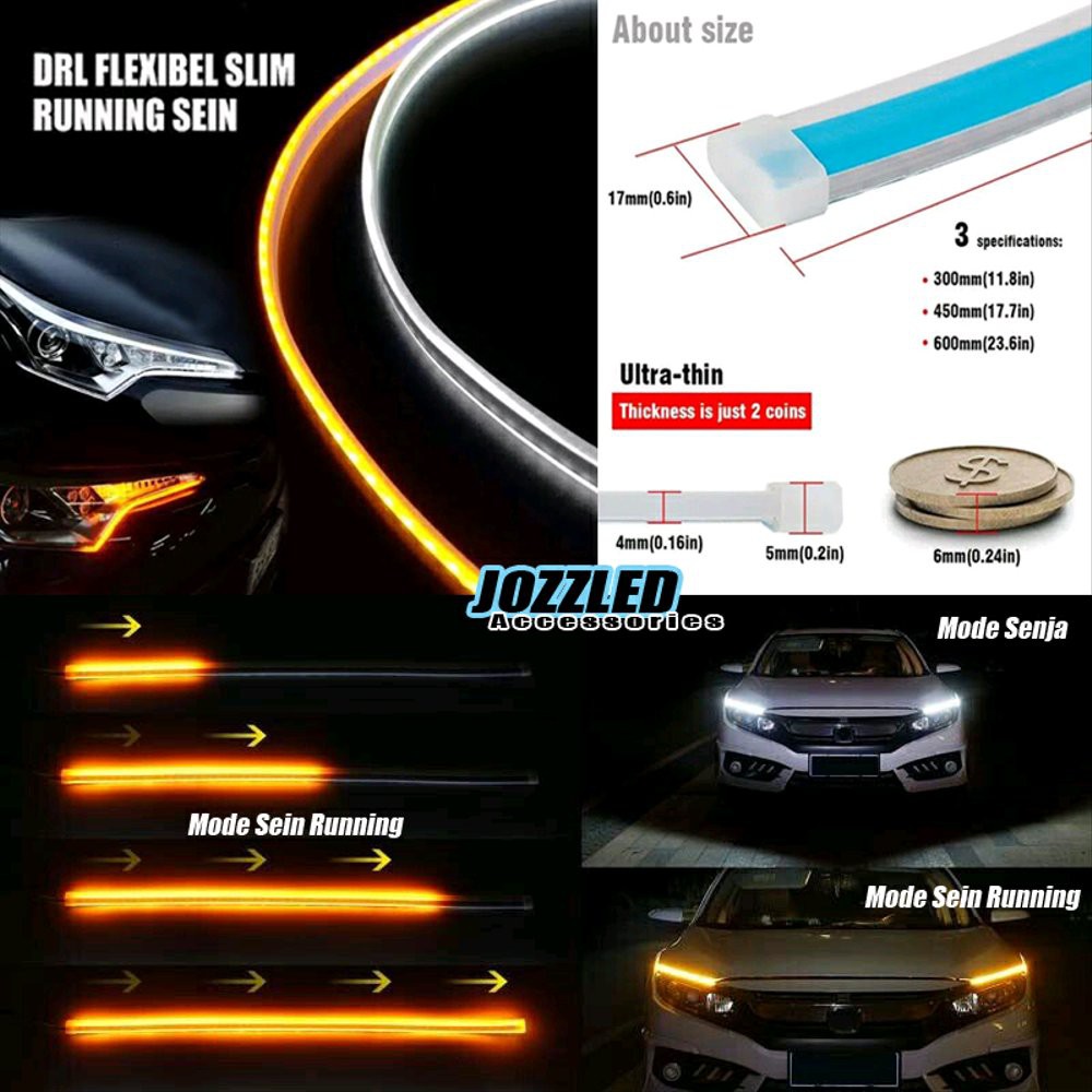 lampu led DRL alis flexibel slim 2 warna 60cm 12v sepasang sein running tempel tanpa bongkar lampu