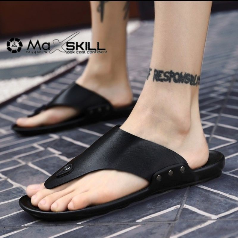 Terbaru sandal japit pria kulit distro maxskill 100% original brand mx01