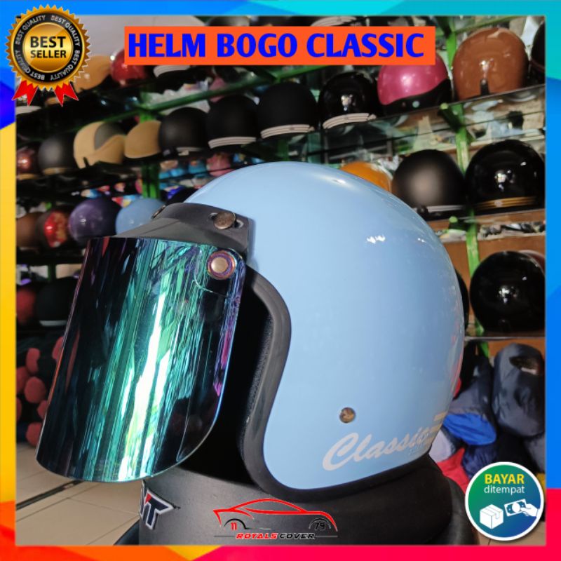FREE PAKING KARDUS HELM BOGO DEWASA POLOS GARIS KACA CEMBUNG DAN KACA DATAR