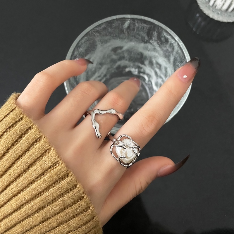 Cincin Model Terbuka Aksen Mutiara Gaya Retro