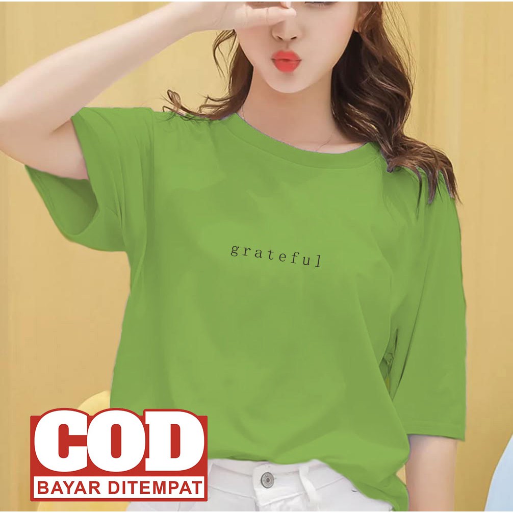 DINO CLOTHING - KAOS GRATEFUL/KAOS KATUN COMBED / BISA COD / KAOS OVERSIZE/KAOS WANITA-HIJAU STABILO
