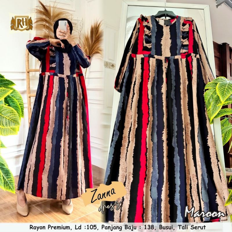 [ TERMURAH ] ZANNA DRESS / GAMIS RAYON / GAMIS SYARI / GAMIS MOTIF GARIS / BTC SOLO / PARAHITA STORE