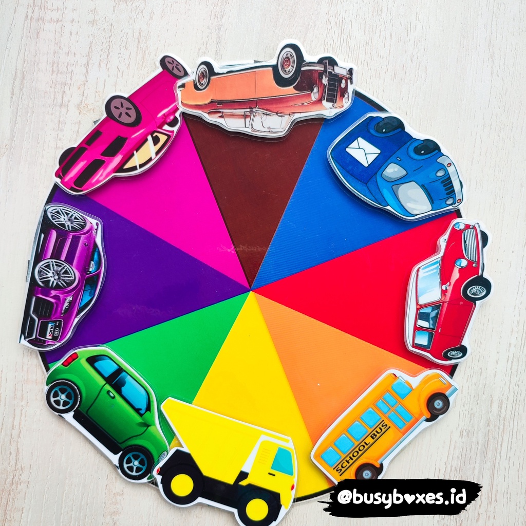 [busyboxes.id] Mainan Edukasi Color sorting montessori preschool Rainbow Car mencocokan warna paud/preschool dengan wooden clip