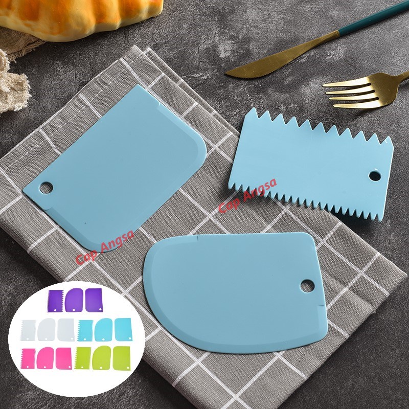 PEMOTONG ADONAN 3 PCS SCRAPPER SCRAPER SPATULA MOUSSE FONDANT SMOOTHER DEKORASI KUE ROTI DOUGH CUTTER