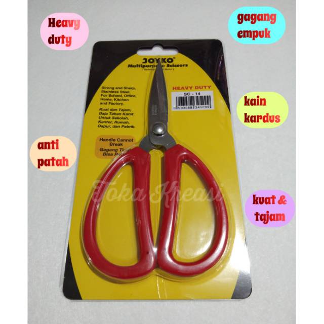 Gunting heavy duty joyko (gunting serba guna) SC-14 untuk kain tebal, kardus dll